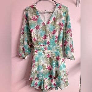 Women’s Romper, “Hawaiian”, Tropical, Size 10, V-Neck, Ruffled, by Cato, NWT